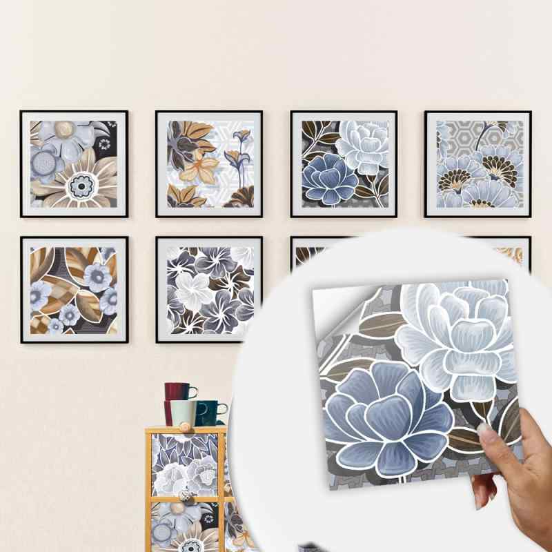 ウォールステッカー タイルシール 10枚セット 抽象花柄 地中海風 PVC 防油 防汚 防カビ 防水 キッチン ..