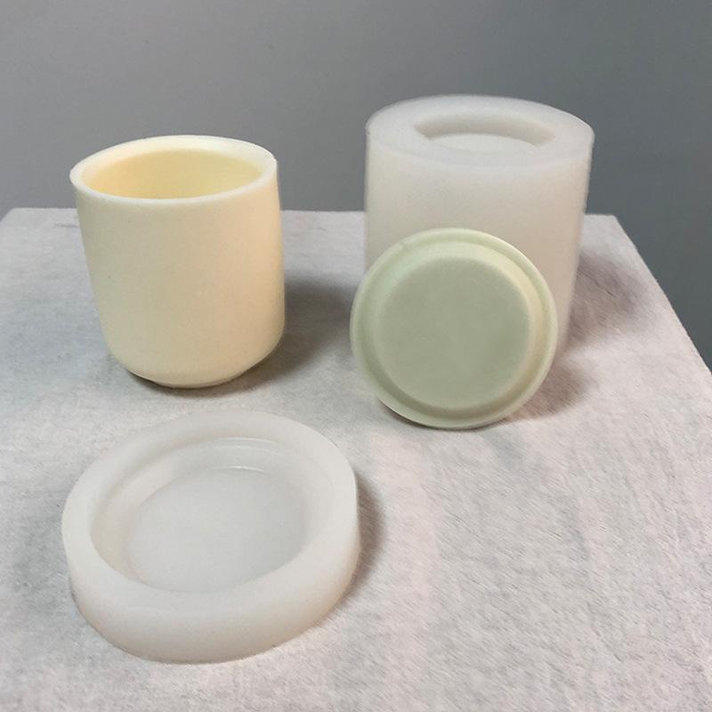 シリコンモールド 立体 蓋付き 取っ手なし カップ型 DIY 手作り アロマキャンドル ペン立て セメント 石膏 粘土 レジン 雑貨 置物 インテリア デザイン型(x2)