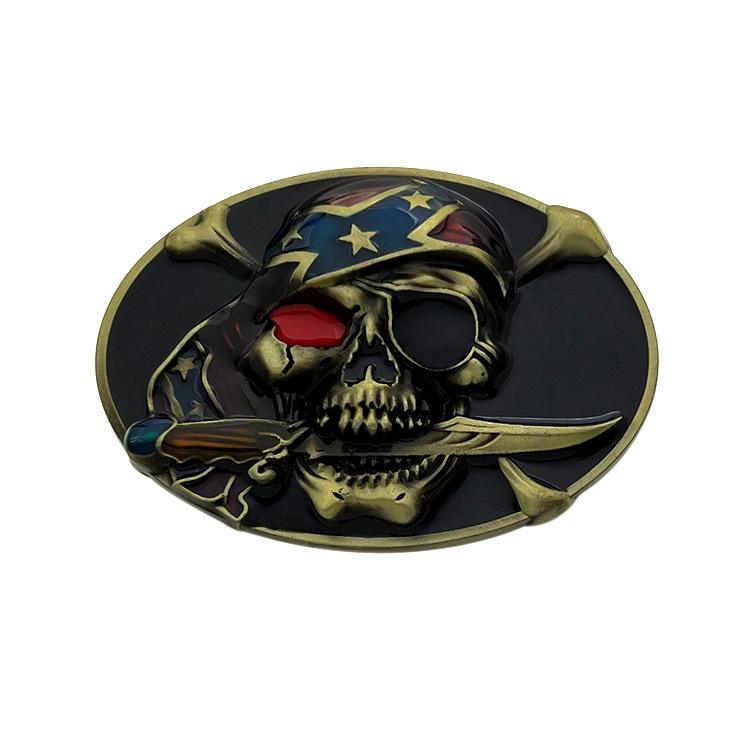 ベルトバックル メンズ 亜鉛合金 海賊 パイレーツ ナイフくわえ スカル ドクロ ウエスタン カウボーイ ..