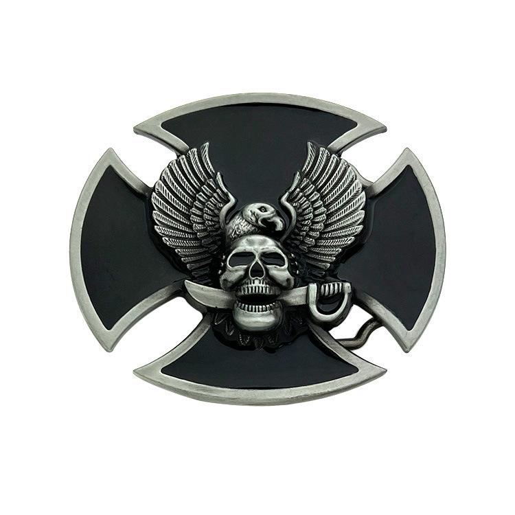 ベルトバックル メンズ 男性用 亜鉛合金 イーグル 鷲 咥えナイフ スカル 髑髏 ウエスタン ロック バイ..