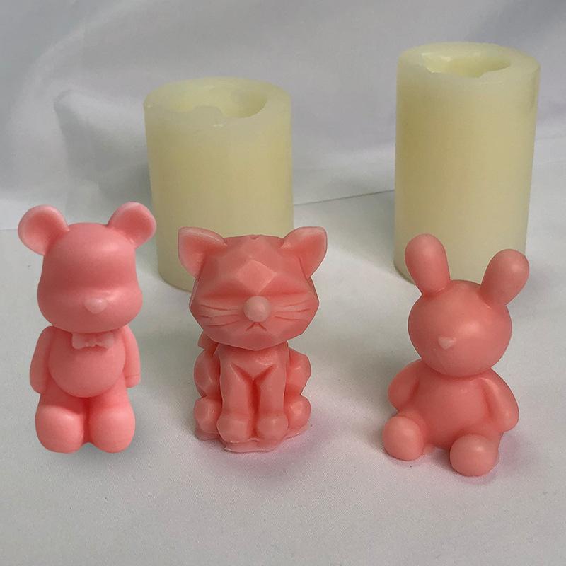 シリコンモールド ジオメトリック うさぎ くま ミニサイズ アロマキャンドル 石膏オーナメント ディフューザーストーン カーアクセサリー ケーキ 製菓 DIY ハンドメイド クラフト インテリア雑貨(x2)