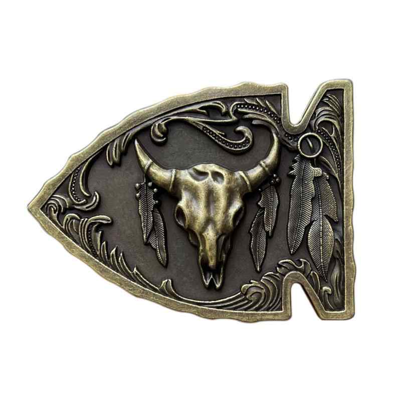ベルトバックル メンズ 男性用 亜鉛合金 牛骨 スカル 矢尻 アロー 西部劇 カウボーイ 欧米 スムースバ..