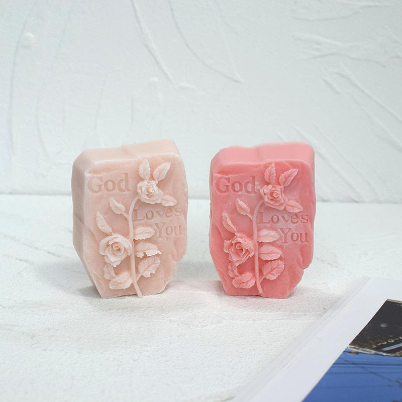 シリコンモールド 食品グレード 幾何学模様 スクエア レリーフ ローズデザイン 手作り石鹸 アロマキャンドル 石膏 アロマストーン クラフト DIY インテリア 装飾 ホワイト(x2)