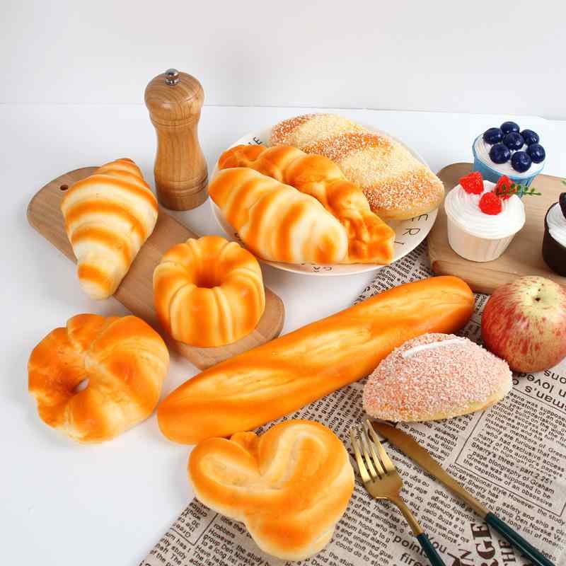 食品サンプル 模造パン フェイクフード トースト バゲット ドーナツ クリームパン PU素材 ソフト 撮影小物 ディスプレイ ベーカリー インテリア 店舗装飾 おもちゃ リアル質感 軽量(x2)
