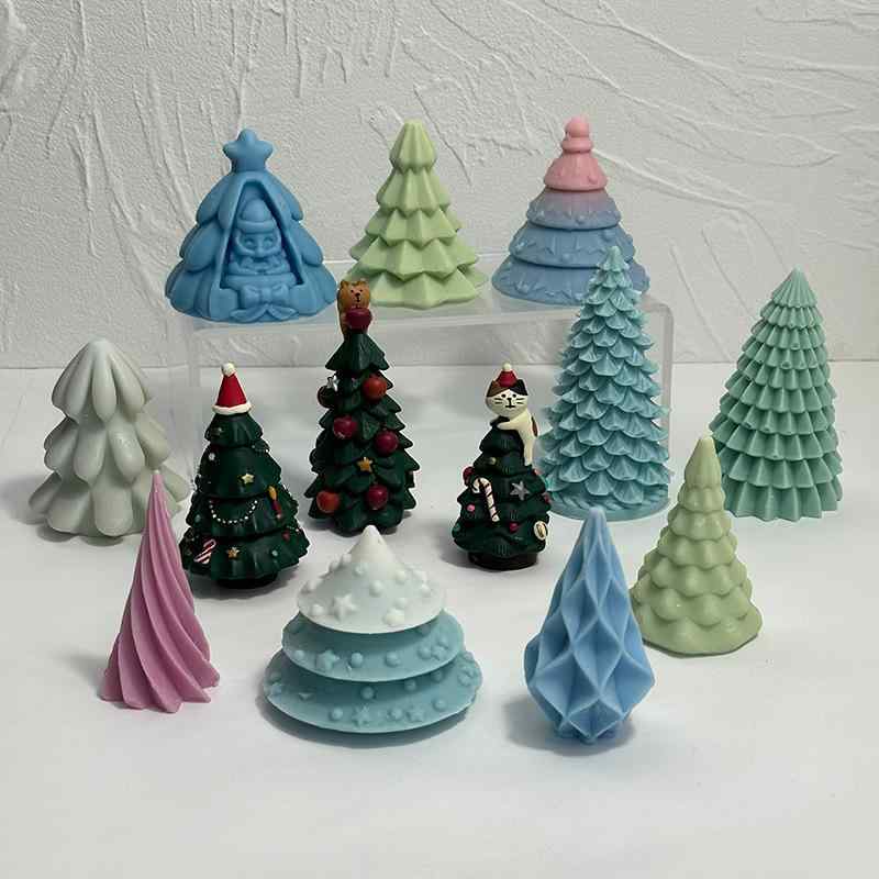 モールド シリコン クリスマス クリスマスツリー型 アロマキャンドル アロマワックス レジン エポキシレジン アロマストーン ディフューザーストーン 石膏オブジェ オーナメント DIY 手作り 冬 デコレーション(x2)