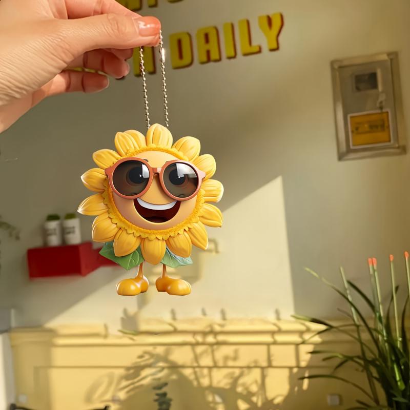 キーホルダー バッグチャーム サングラス ひまわり アクリル キーリング 車用 車内装飾 カーアクセサリー おしゃれ かわいい 個性的な 高級感 プリント 普段使い ギフト プレゼント(x2)