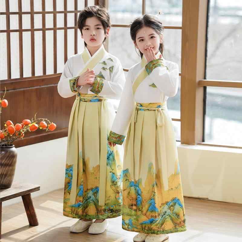 子供 キッズ 漢服 男女兼用 学童服 書童風 孔子服 中国伝統衣装 民族衣装 舞台衣装 発表会 イベント コ..