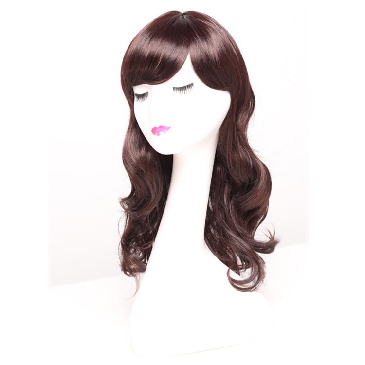 ウィッグ レディース 女性用 韓国風 かつら 斜め前髪 流し前髪 肩まで ロングカール 巻き髪 耐熱ファイバー アレンジ可能 小顔効果 ブラック ダークブラウン ライトブラウン