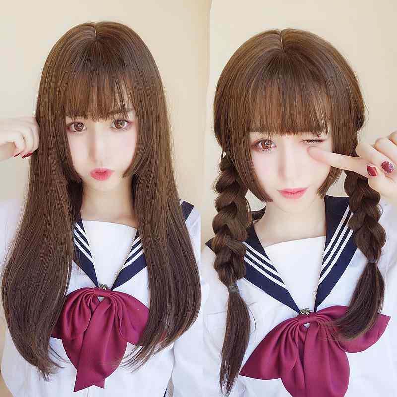 ウィッグ レディース 女性用 韓国 姫カット 姫髪 クラゲカット ミディアムロング ストレートヘア 日常用 デイリーユース ツートンカラー バイカラー ふんわり ボリューム おしゃれ ファッション リアル 自然 ライトブラウン ナチュラルブラック ダーク