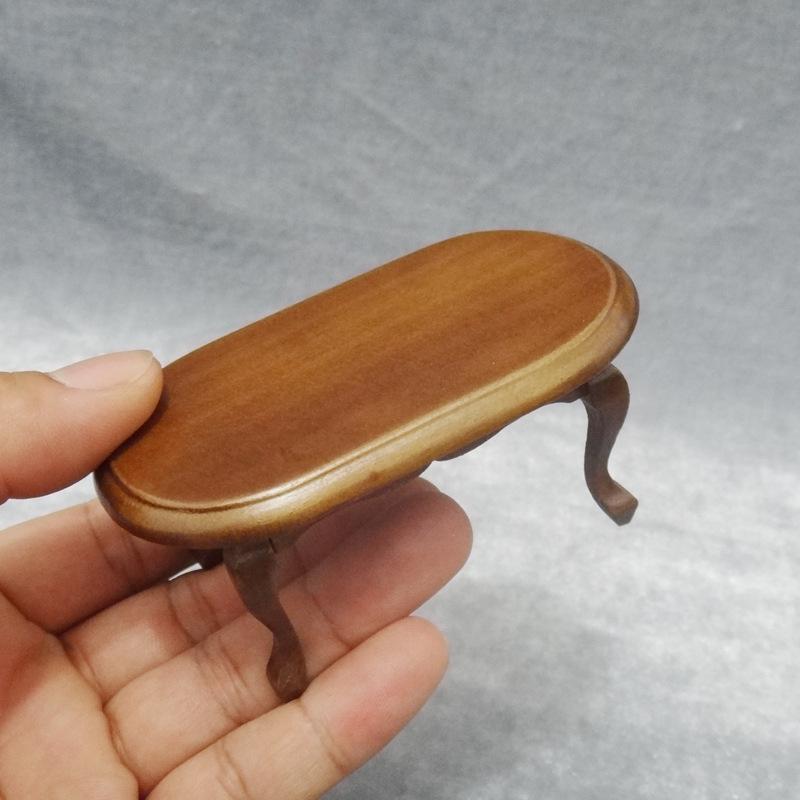 ミニチュア家具 1/12 ドールハウス用 BJDドール対応 楕円形 オーバル コーヒーテーブル サイドテーブル ウォールナットカラー 胡桃色 樺材 ヨーロピアン レトロ アンティーク風