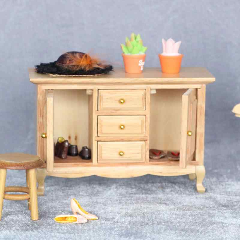 ドールハウス 1:12スケール ミニチュア家具 オーク材 無垢材製 キャビネット 二つ扉 三つ引き出し ドロワー 収納棚 白木 未塗装 DIY素材 欧風 ナチュラル