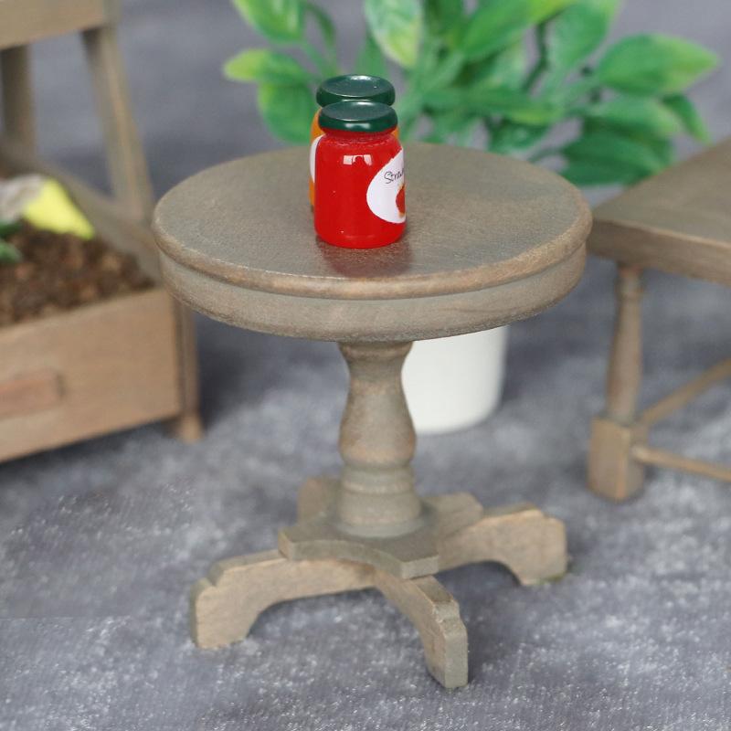 ミニチュア家具 1/12スケール ドールハウス用 木製 バーチ材 アンティーク調 円形テーブル ガーデン 置物 ディスプレイ 撮影小物 ヨーロピアン風