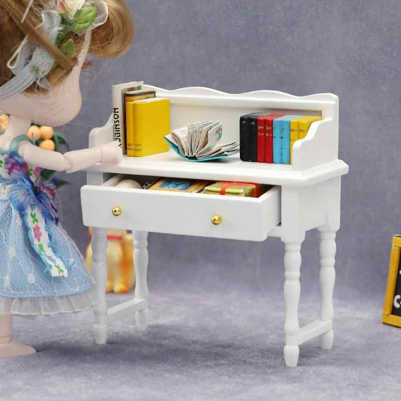 ミニチュア家具 1/12スケール DIY 模型 ドールハウス用 書斎 学習机 デスク ホワイト 白 木製 バーチ材 ヨーロピアン インテリア