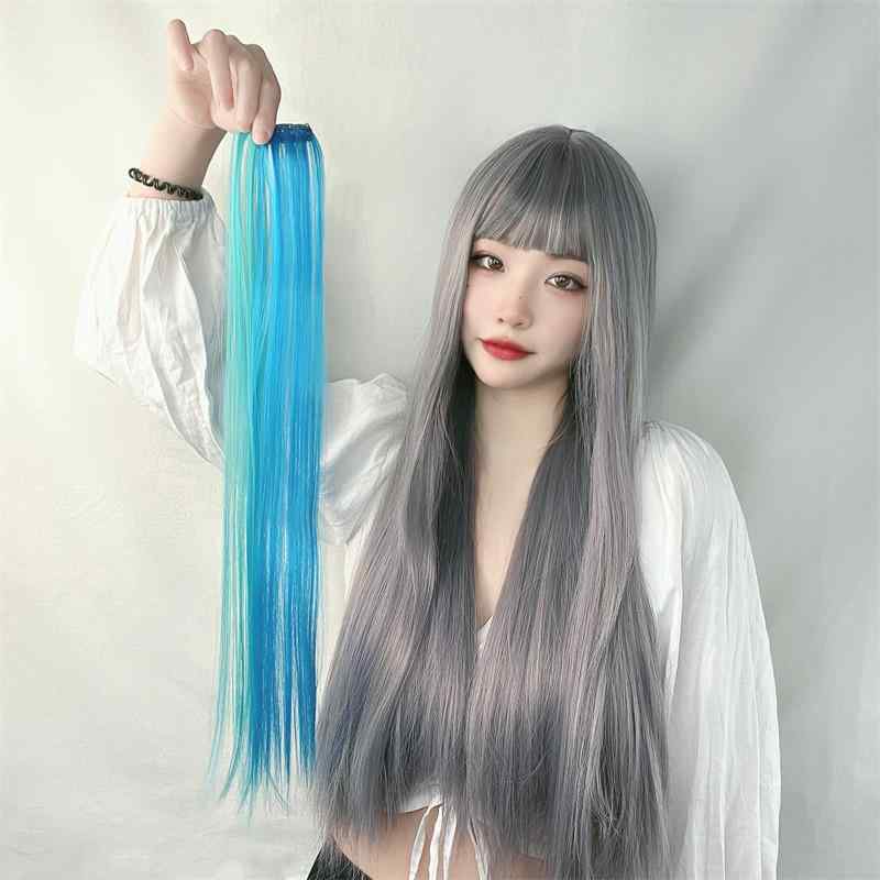 エクステ レディース グラデーション インナーカラー イヤリングカラー メッシュ ハイライト ストレート 高温耐熱ファイバー 1枚タイプ 簡単装着 おしゃれ