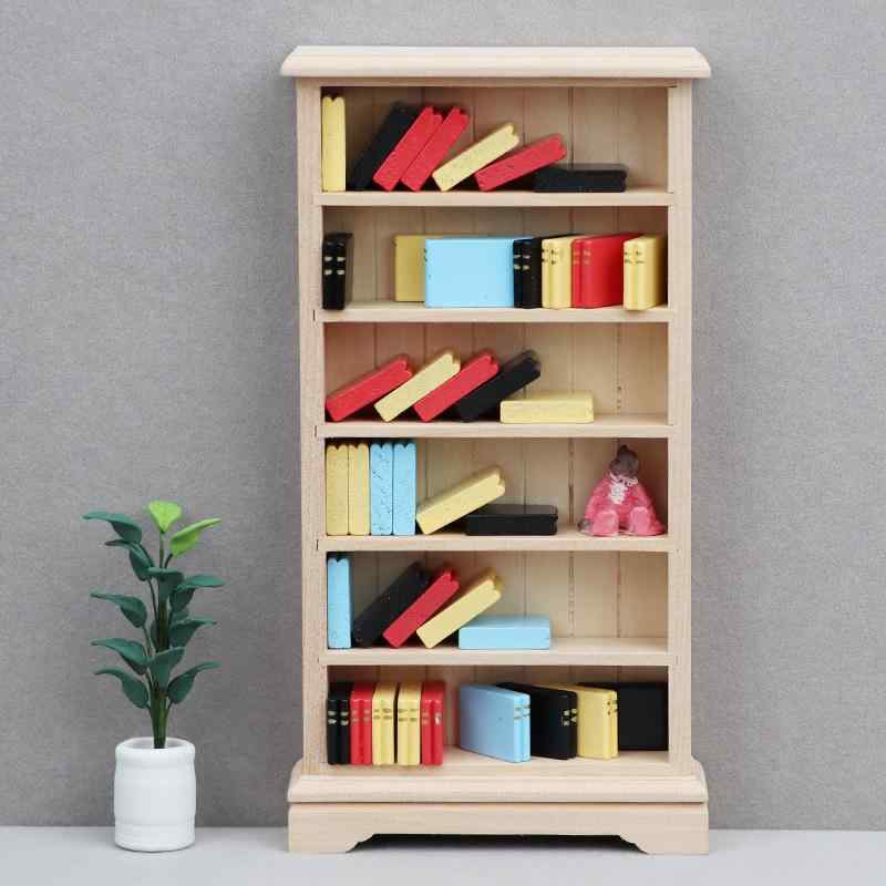 ドールハウス家具 1/12スケール ミニチュア 本棚 収納棚 キャビネット 置物 木製 バーチ材 無塗装 白木 シンプル モダン 北欧風 DIY クラフト