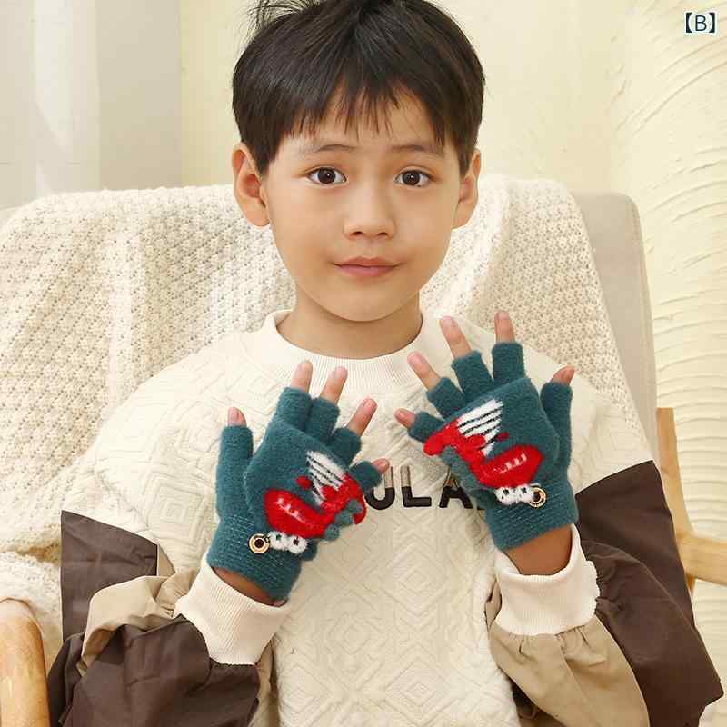 手袋 キッズ グローブ 子供用 冬用 防寒 暖かい あったか 裏ボア ニット 指なし ミ...