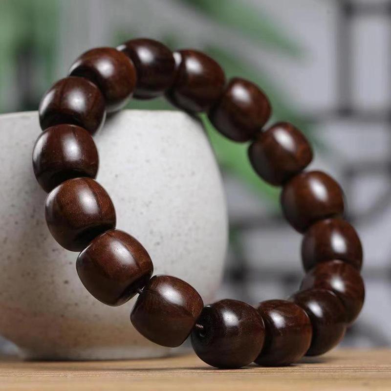 ブレスレット 数珠 男女兼用 六道木 天然木製 樽型ビーズ 美しい木目 落ち着いた色合い アクセサリー 腕輪 普段使い お守り