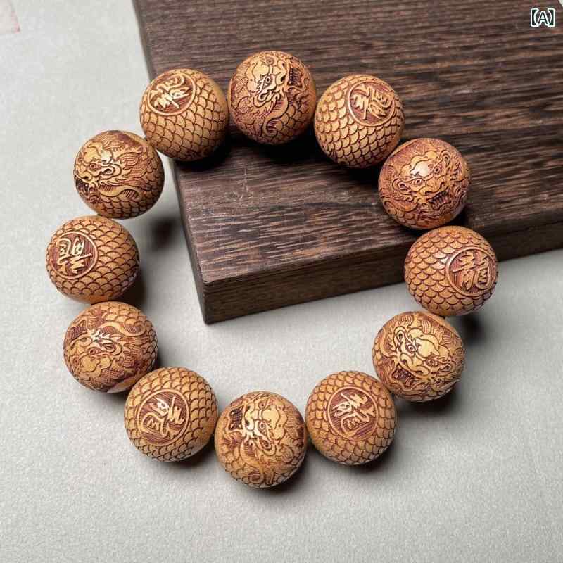 数珠ブレスレット 木製 紫檀 紫光檀 血檀 黄楊木 天然木 個性的 干支彫刻 大玉 腕輪 念珠 普段使い お守り 厄除け 魔除け コレクション 開運