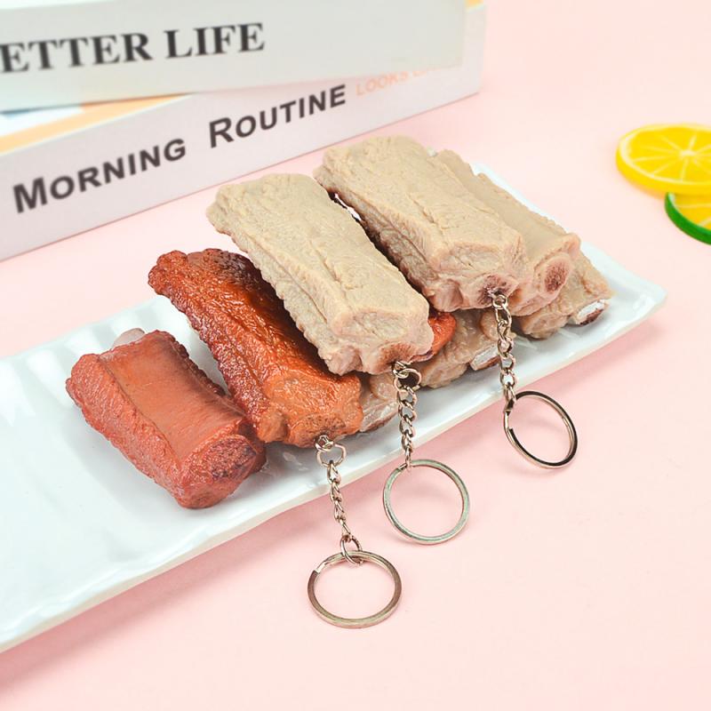 食品サンプル 骨付き肉 ポークリブ 豚肉 スペアリブ フェイクフード 模造肉 ディスプレイ ショーケース 置物 店舗装飾 店頭見本 バッグチャーム キーホルダー PVC ハンドメイド リアル 精巧 原色 ブラウン系