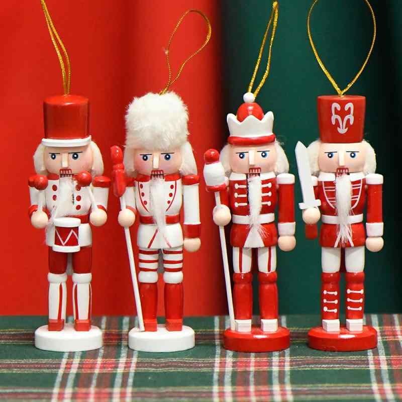 置物 くるみ割り人形 兵隊 13cm 木製 赤白カラー ヨーロピアン 北欧風 卓上 オブジェ 吊り下げ オーナメント かわいい おしゃれ 精巧 ミニチュア クリスマス デコレーション 雑貨