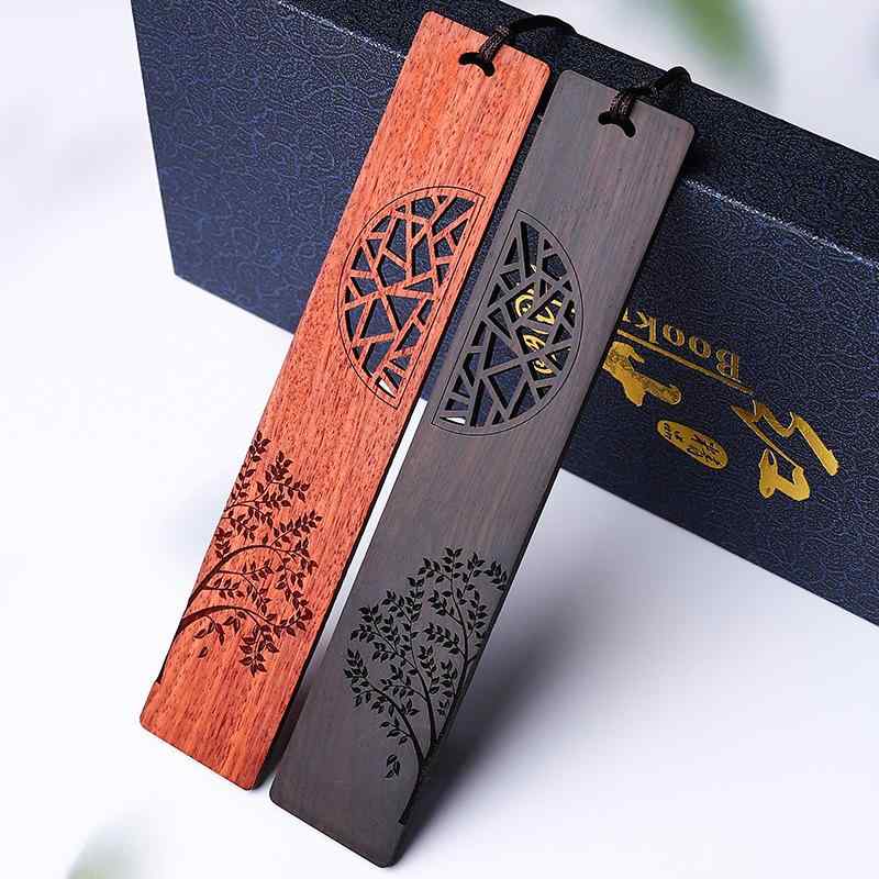 しおり ブックマーク 太陽の木 透かし彫り 窓格子柄 黒檀 紫檀 天然木製 読書用 勉強用 おしゃれ アンティーク調 和風 クラシック 文房具 ギフト