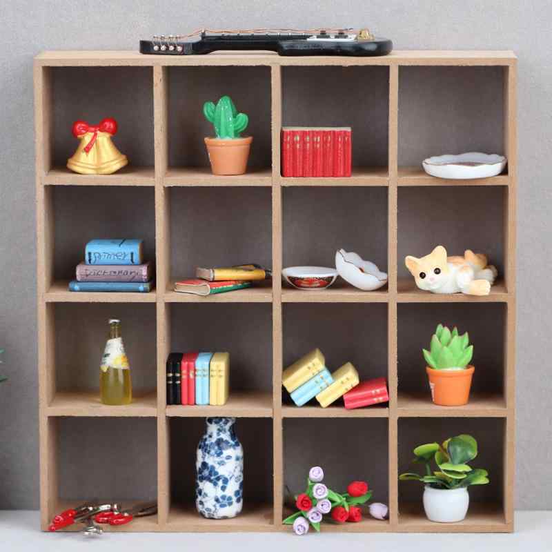 ドールハウス ミニチュア家具 16マス収納シェルフ ディスプレイモデル 木製 白木 無塗装 DIY ハンドメイド素材 小物 雑貨 シンプルモダン