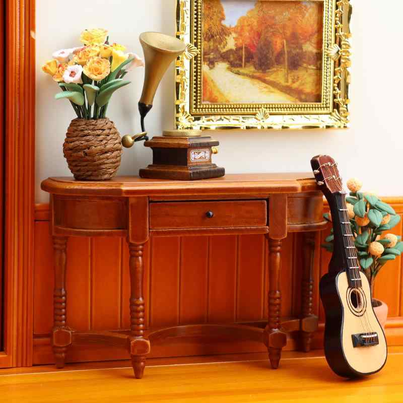 ドールハウス家具 1:12スケール ミニチュア コンソールテーブル 樺材 レトロ ヨーロピアンアンティーク調 木製 サイドテーブル 栗色 ダークブラウン インテリア雑貨 人形遊び 飾り棚
