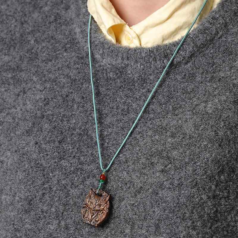 ネックレス 男女兼用 九尾狐 黒檀 木彫り ペンダント 高級感 アクセサリー 工芸品 手彫り 天然木 ロングネックレス デイリーユース カップル