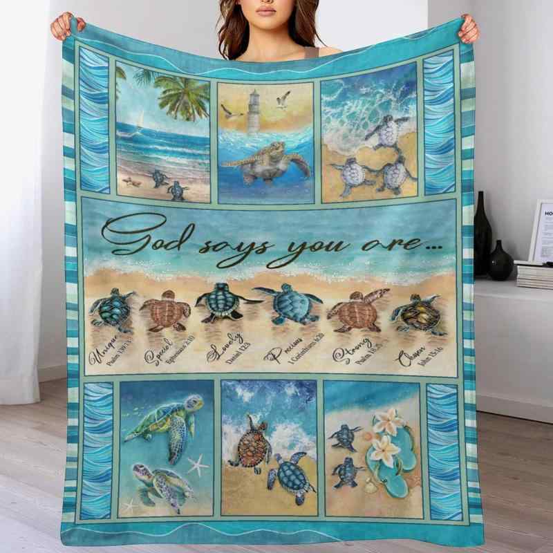 楽天way-ugoブランケット ベビー ウミガメ柄 フランネル ふわふわ やわらか肌触り あったか 保温性 掛け毛布 家庭用 オフィス 旅行 出張 アウトドア レジャー 普段使い 秋冬