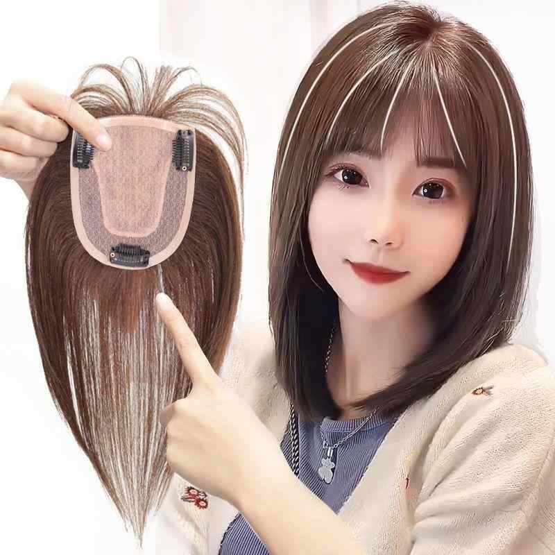 ウィッグ 補髪ピース 女性用 頭頂部 白髪隠し 薄毛カバー 増毛 ワンタッチ シースルーバング 前髪 軽量 高温耐熱ファイバー 自然な仕上がり 目立たない 小顔効果 若見え エイジングケア 多色展開