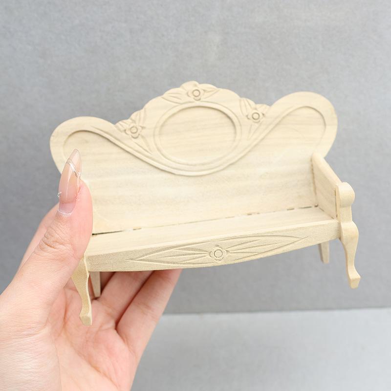 ドールハウス家具 1/12スケール ミニチュア 模型 木製 無垢材 未塗装 DIY素材 アンティーク調 リビング 長椅子 ソファ