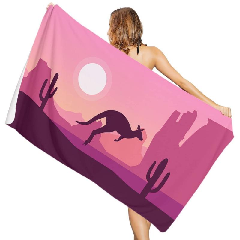 ビーチタオル キッズ 大人用 砂漠シルエット カンガルー サボテン 日差し 山岳柄 大判 マイクロファイバー 吸水速乾 軽量 バスタオル レジャー ピクニック プール 海水浴 夏 アウトドア