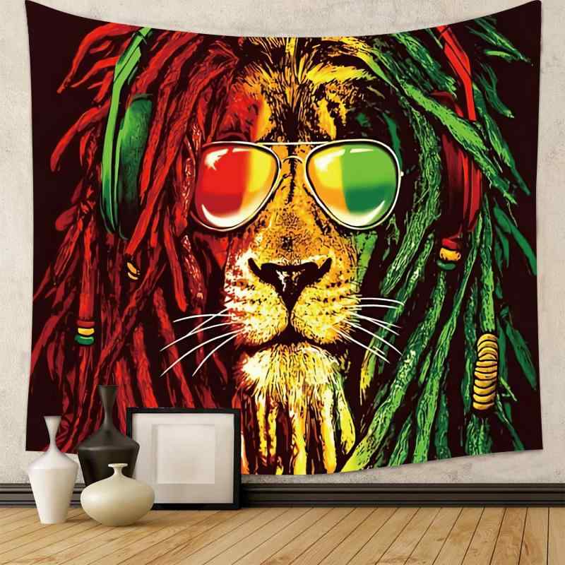 タペストリー ジャマイカ カラフル ライオン 眼鏡デザイン 多機能 壁掛け ウォールデコレーション 北欧..