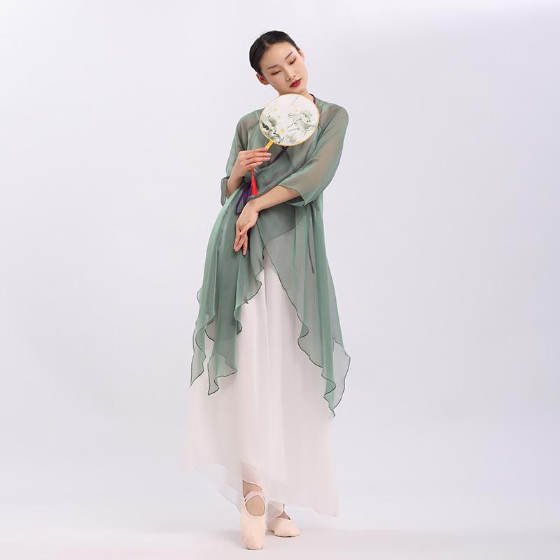 ダンス衣装 女性用 モダンクラシックダンス 中国古典舞踊 練習着 発表会 シフォン セットアップ 軽やか テンセル素材 ポリエステル(4)