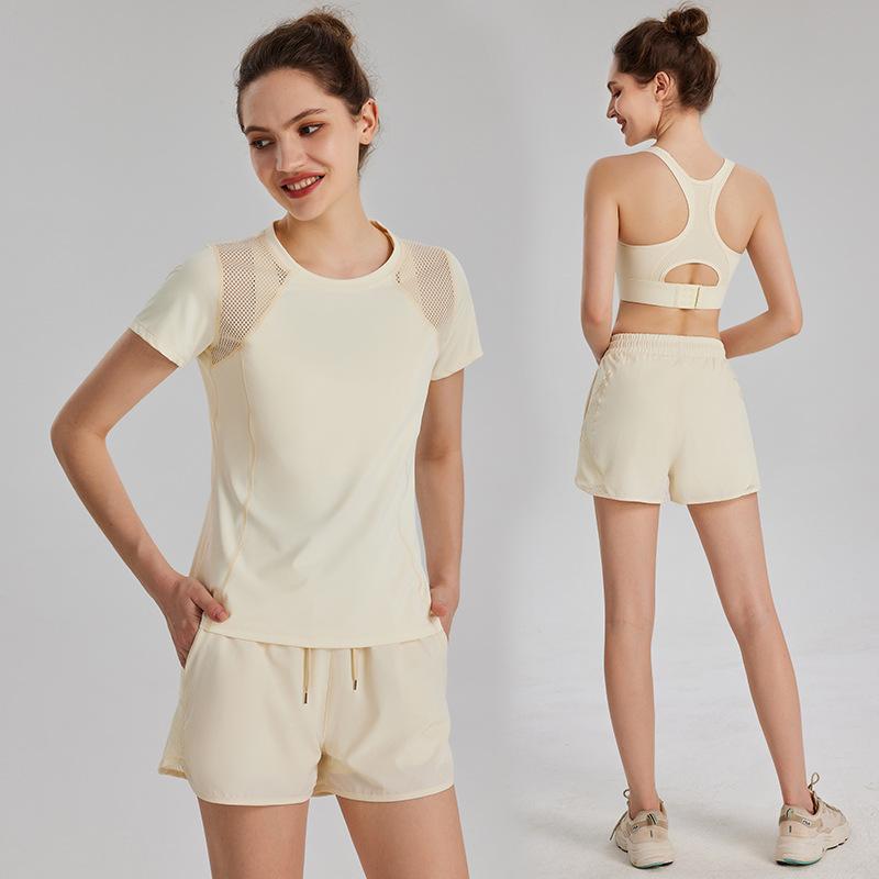 ランニングウェア レディース 女性用 春夏 ジョギング フィットネス トレーニング ヨガ スポーツウェア セットアップ 上下セット ツーピース 半袖 速乾 吸湿速乾 薄手 軽量 透け防止 アウトドア ジム ワークアウト 普段使い