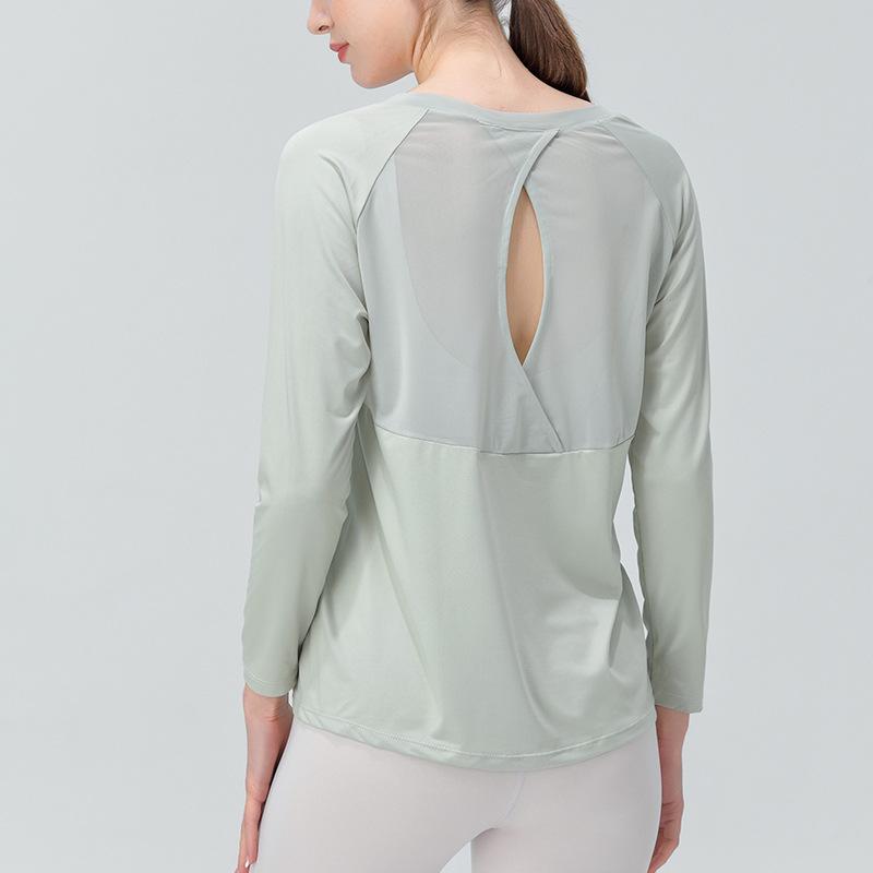 トップス レディース 女性用 スポーツウェア フィットネス ヨガ ランニング ワークアウト フェミニン 長袖 メッシュ 速乾 吸湿速乾 ゆったり プルオーバー 伸縮性 再生繊維 ポリエステル 春夏秋