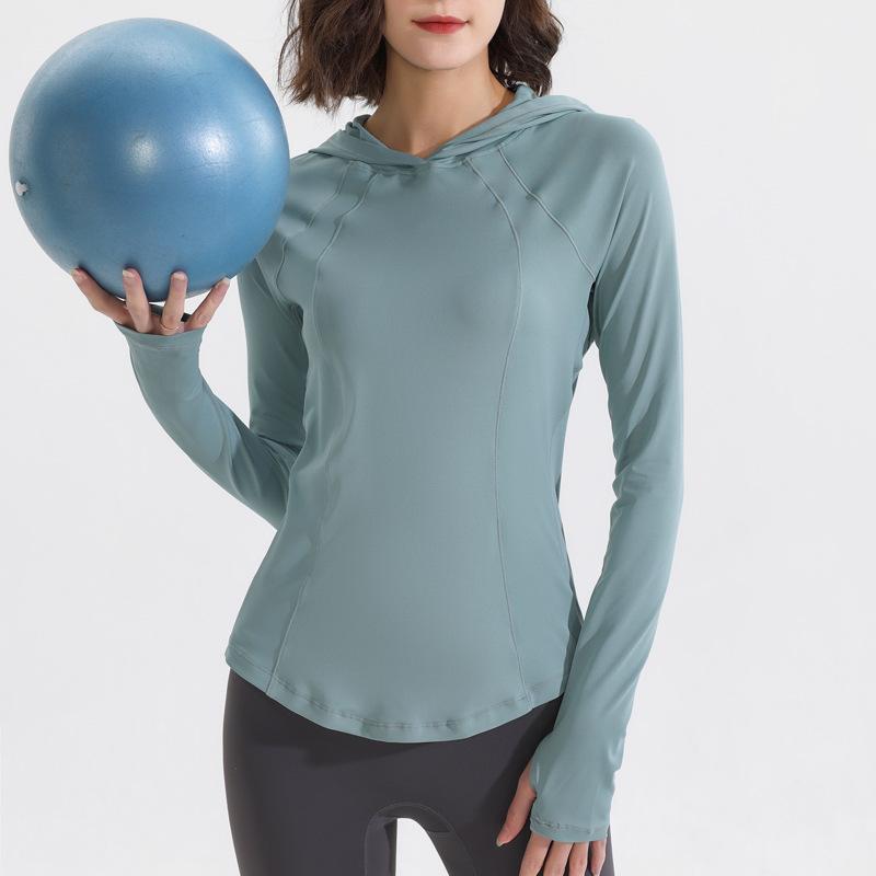 スポーツトップス レディース タイトフィット 長袖フーディ ヨガ ピラティス ランニング トレーニング ジム フィットネス アウトドア 速乾 吸湿速乾 ストレッチ 伸縮性 ポリエステル混紡 春秋