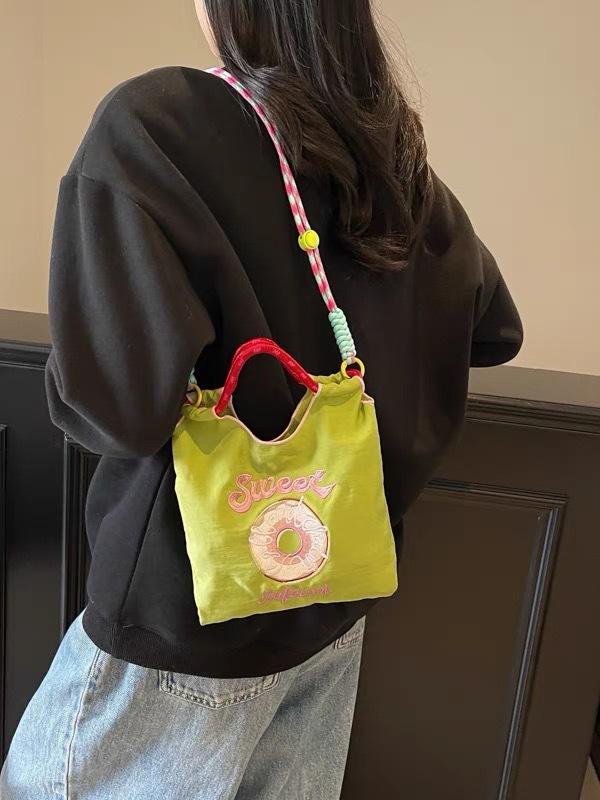 バッグ レディース ミニ ショルダーバッグ ナイロン 日系スタイル おしゃれ 刺繍 ドーナツ型 かわいい ..