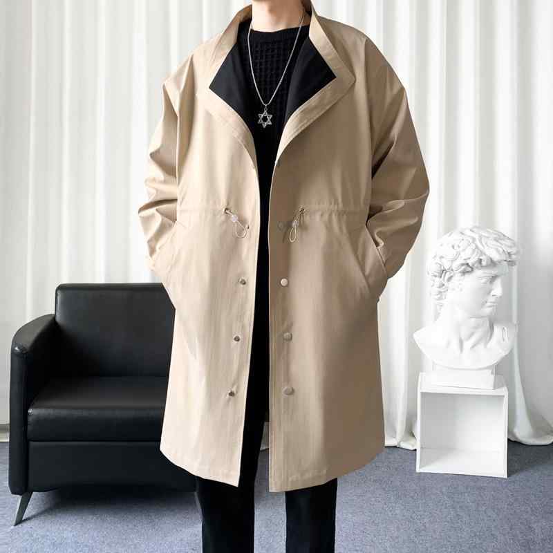 コート メンズ トレンチコート スプリングコート アウター 韓国風 無地 ロング丈 ミドル丈 ゆったり スタンドカラー シングルブレスト ベルト付き 綿混 春秋 カジュアル
