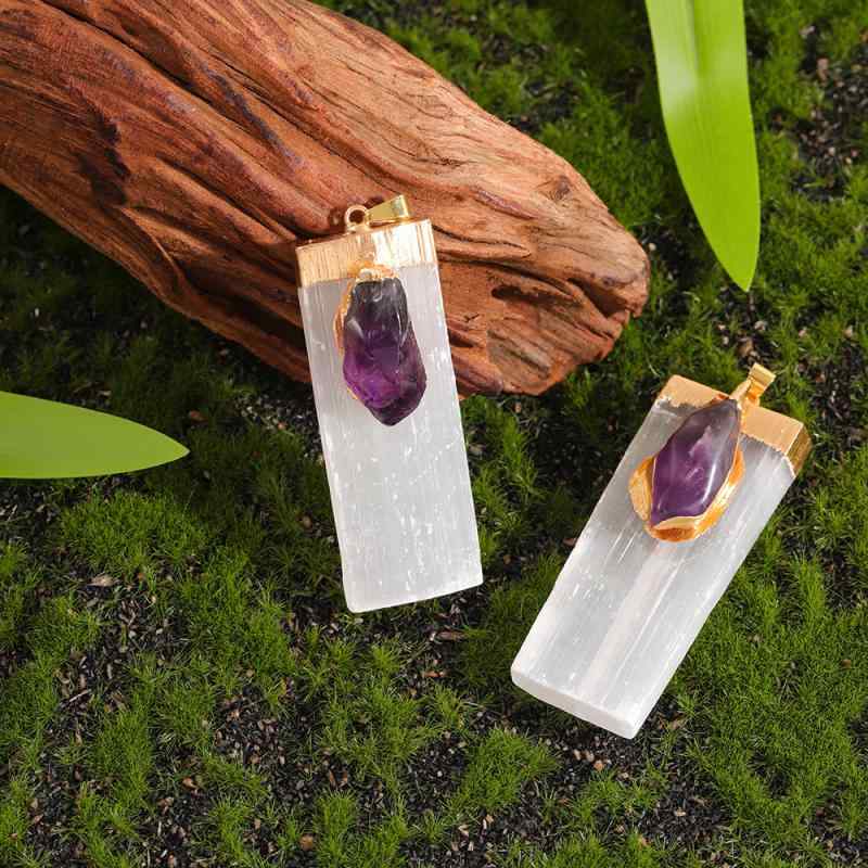 ネックレス スクエア アメジスト 天然ホワイト石膏 ペンダント 個性的 幾何学 欧米風 アクセサリー パープル ホワイトカラー 大人 おしゃれ 普段使い ファッション小物(4)