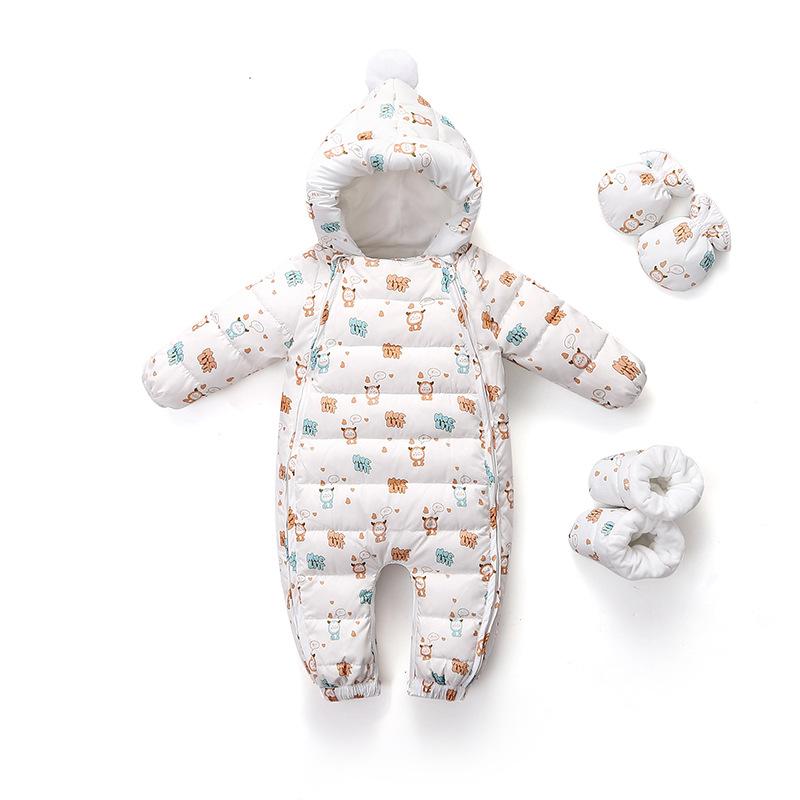 ロンパース 新生児 ベビー 赤ちゃん 男の子 女の子 厚手 裏起毛 ダウン 冬 防寒 外出用 カバーオール ..
