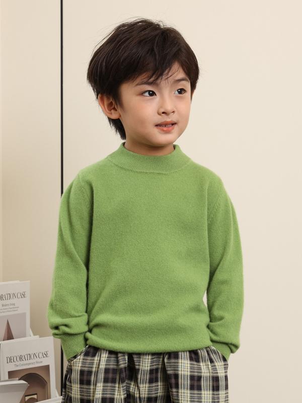 楽天way-ugoニット 子供服 男の子 女の子 肉厚 ウール100％ プルオーバー モックネック 無地 シンプル かわいい ソフトタッチ 秋冬 防寒 通学 普段使い トップス