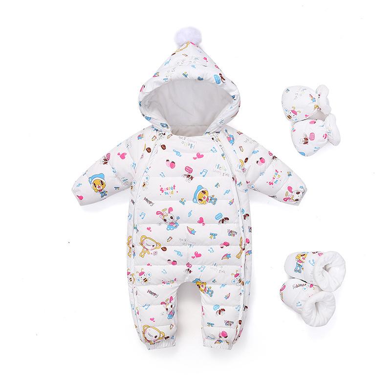 ダウンロンパース 女の子 ベビー 新生児 乳幼児 90%ホワイトダックダウン 厚手 あったか 防寒 カバーオ..