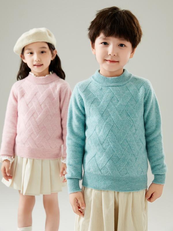 ニット キッズ 子供服 男女兼用 男の子 女の子 秋冬 厚手 暖かい 柔らかい シンプル 長袖 ウール ハイネック モックネック プルオーバー ひし形柄 アーガ...