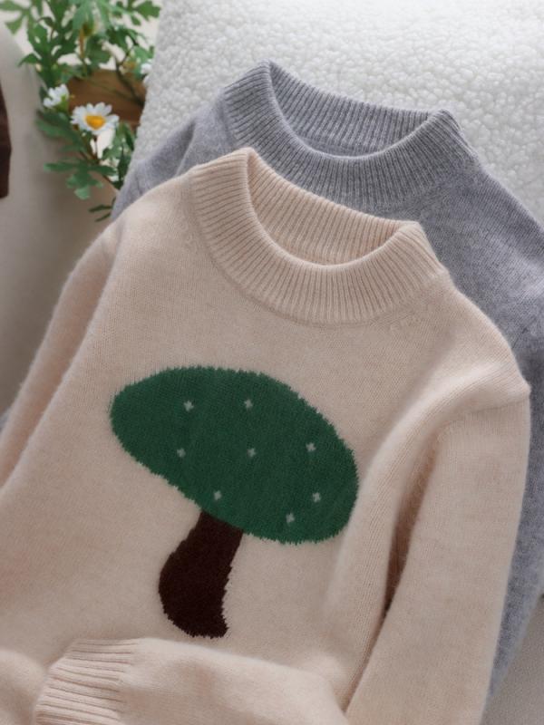 ニット キッズ 女の子 ガールズ 100%ウール 羊毛 キノコ柄 キャラクター ジャガード織り 厚手 保温 あ..