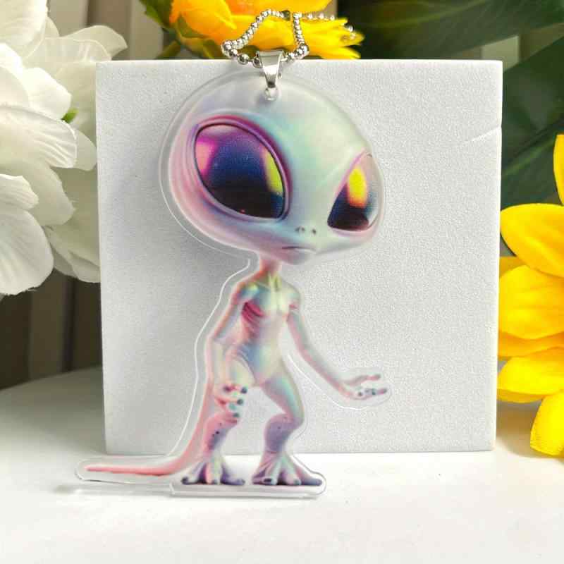 キーホルダー 車用 宇宙人 エイリアン アクリル 2D キャラクター 車内 ルームミラー ハンギングチャーム バッグチャーム マスコット 飾り アクセサリー グッズ(x2)