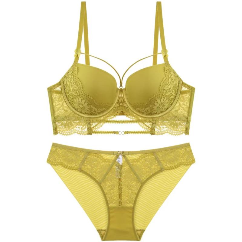 ブラジャー＆ショーツセット レディース フレンチスタイル セクシー レース ナイロン 小胸 バストアップ 谷間メイク 補正 垂れ下がり防止 寄せ上げ ワイヤー入り 3/4カップ 快適 通気性