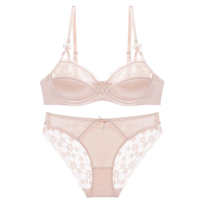 ブラジャー＆ショーツセット レディース フレンチ レース セクシー 薄手 スムース 3/4カップ グラマーすっきり リフトアップ 垂れ防止 通気性 快適 ワインレッド ブラック ホワイト スキンカラー