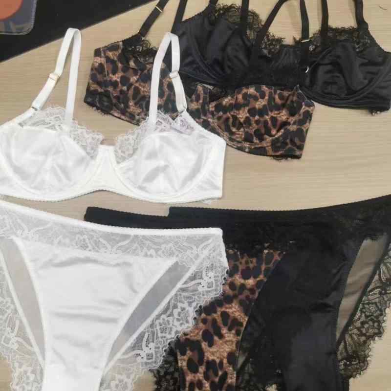 ブラショーツセット レディース セクシー 超薄型 レース切り替え 3/4カップ バストボリュームダウン リフトアップ 快適 通気性 秋冬 ホワイト ブラック ヒョウ柄