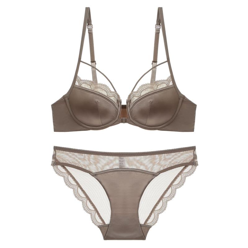 ブラジャー レディース セクシー フレンチスタイル レース 薄手 スムーズ 前ホック 美背 グラマー見え リフトアップ バストアップ 脇高 脇肉補正 通気性 快適 ワイヤー入り ナイロン 上下セット